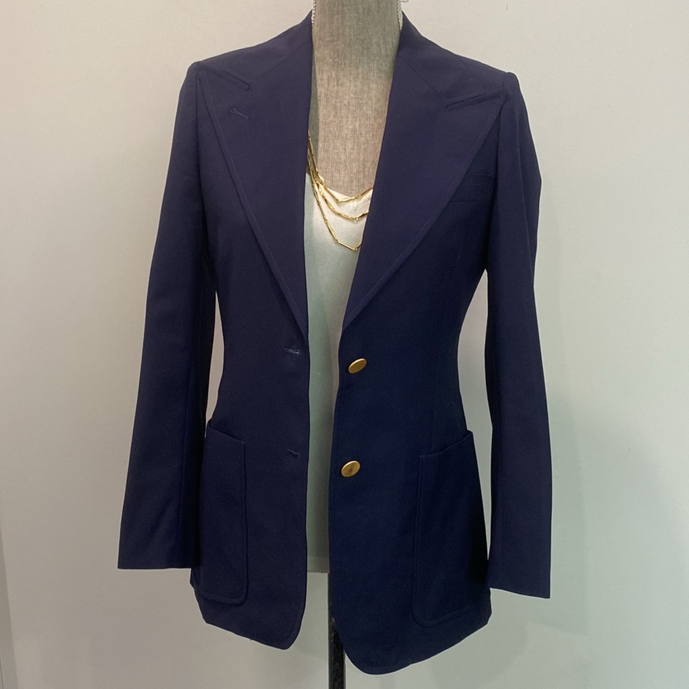 GUCCI Navy Wool Mohair Peak Lapel Blazer Gold Button 38 M - Picture 3 of 16